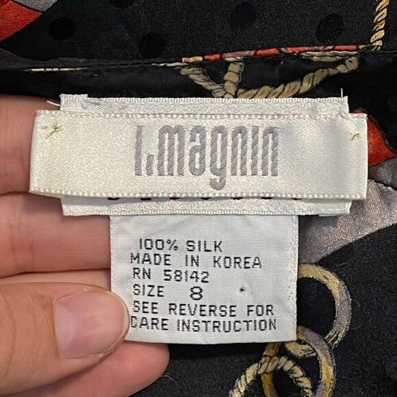 Vintage 80s Womens I. Magnin 100% Silk Button Down Lightweight Blouse Sz M - Picture 2 of 12